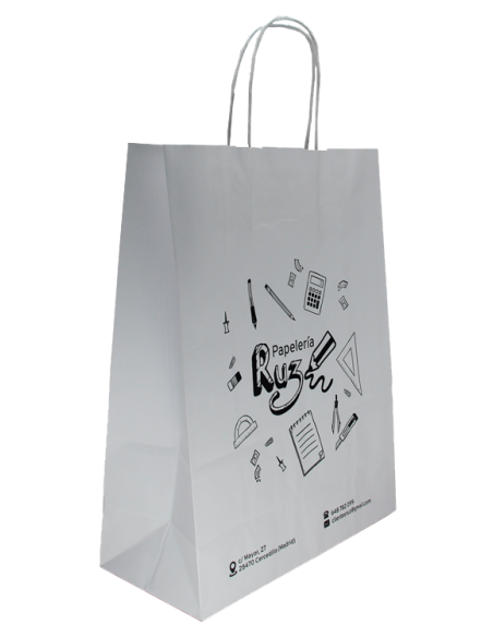BOLSA DE PAPEL ASA RETORCIDA 32x41+12 PERSONALIZADA BLANCO (CAJA 250 UDS.)