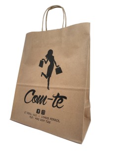 BOLSA DE PAPEL ASA RETORCIDA 24x31+12 PERSONALIZADA KRAFT RECICLADO (CAJA 300 UDS.)