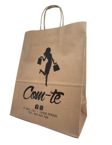 BOLSA DE PAPEL ASA RETORCIDA 24x31+12 PERSONALIZADA KRAFT RECICLADO (CAJA 300 UDS.)