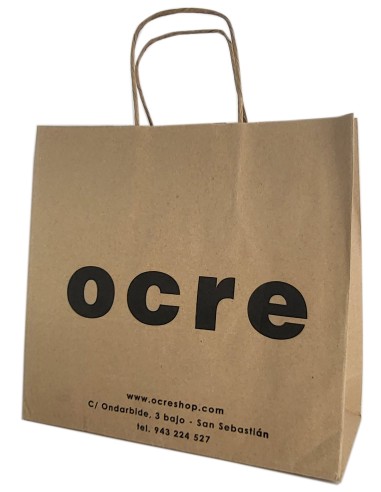 BOLSA DE PAPEL ASA RETORCIDA 23x21+8 PERSONALIZADA KRAFT RECICLADO (CAJA 250 UDS.)