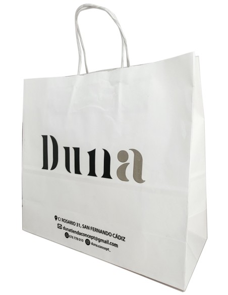 BOLSA DE PAPEL ASA RETORCIDA 23x21+8 PERSONALIZADA BLANCO (CAJA 250 UDS.)