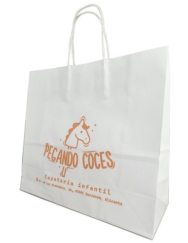 BOLSA DE PAPEL ASA RETORCIDA 23x21+8 PERSONALIZADA BLANCO (CAJA 250 UDS.)