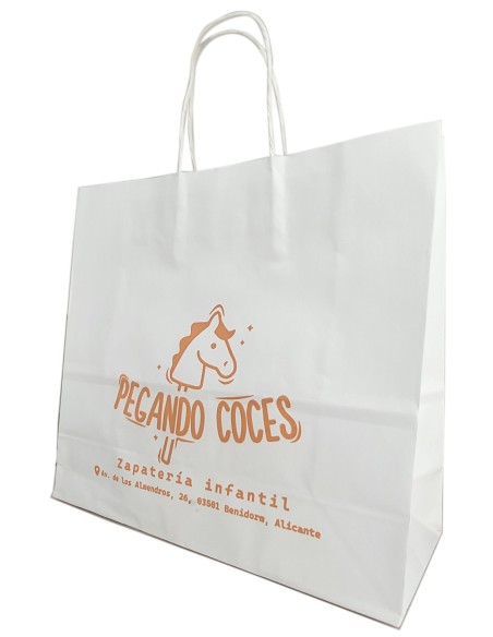BOLSA DE PAPEL ASA RETORCIDA 23x21+8 PERSONALIZADA BLANCO (CAJA 250 UDS.)