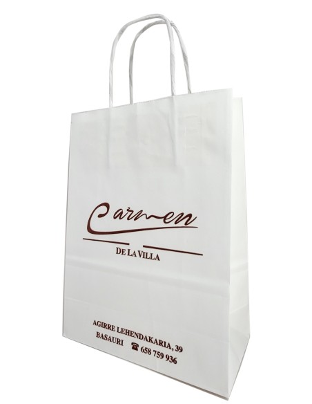BOLSA DE PAPEL ASA RETORCIDA 32x41+12 PERSONALIZADA BLANCO (CAJA 250 UDS.)