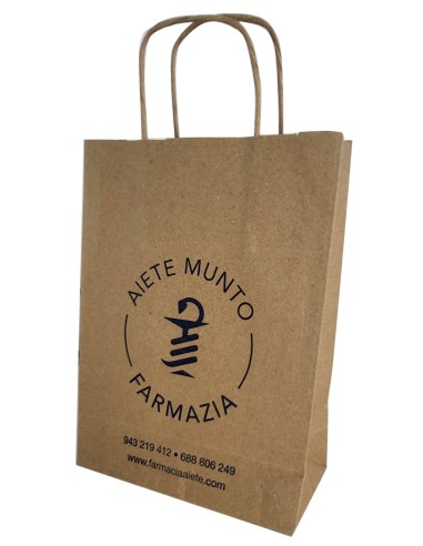 BOLSA DE PAPEL ASA RETORCIDA 20x24+8 PERSONALIZADA KRAFT RECICLADO (500 UDS.)