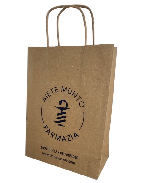 BOLSA DE PAPEL ASA RETORCIDA 20x24+8 PERSONALIZADA KRAFT RECICLADO (500 UDS.)