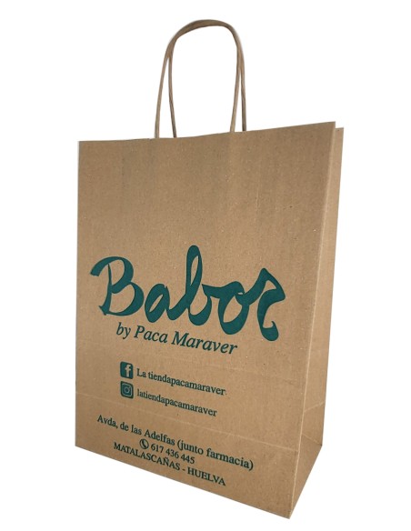 BOLSA DE PAPEL ASA RETORCIDA 24x31+12 PERSONALIZADA KRAFT RECICLADO (CAJA 300 UDS.)