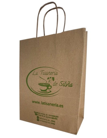 BOLSA DE PAPEL ASA RETORCIDA 24x31+12 PERSONALIZADA KRAFT RECICLADO (CAJA 300 UDS.)