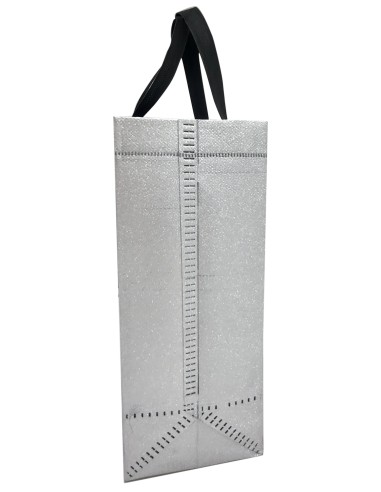 BOLSA TEJIDO NO TEJIDO TERMOSELLADA GLITTER PLATA 30X25+10 (CAJA 250 UDS.)