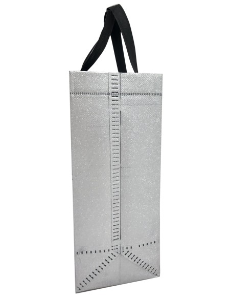 BOLSA TEJIDO NO TEJIDO TERMOSELLADA GLITTER PLATA 30X25+10 (CAJA 250 UDS.)