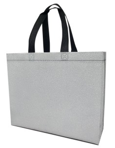 BOLSA TEJIDO NO TEJIDO TERMOSELLADA GLITTER PLATA 30X25+10 (CAJA 250 UDS.)