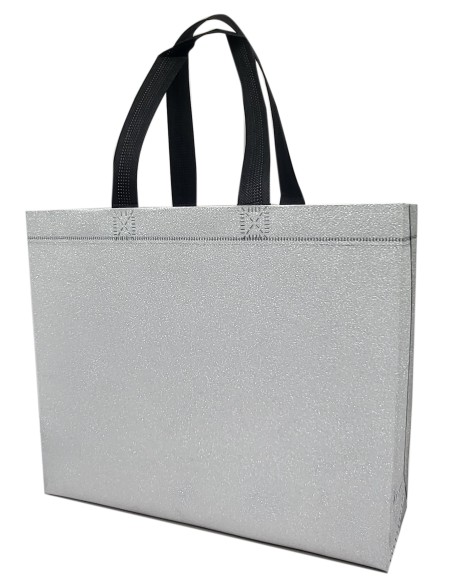 BOLSA TEJIDO NO TEJIDO TERMOSELLADA GLITTER PLATA 30X25+10 (CAJA 250 UDS.)