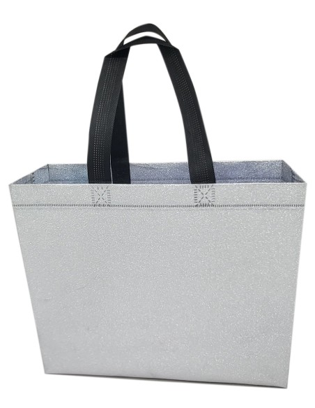 BOLSA TEJIDO NO TEJIDO TERMOSELLADA GLITTER PLATA 40x34+14 (CAJA 250 UDS.)