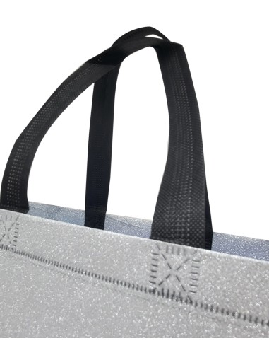 BOLSA TEJIDO NO TEJIDO TERMOSELLADA GLITTER PLATA 40x34+14 (CAJA 250 UDS.)