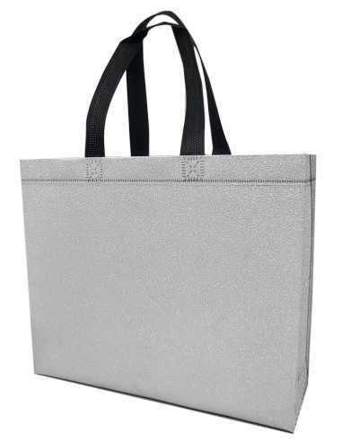 BOLSA TEJIDO NO TEJIDO TERMOSELLADA GLITTER PLATA 40x34+14 (CAJA 250 UDS.)