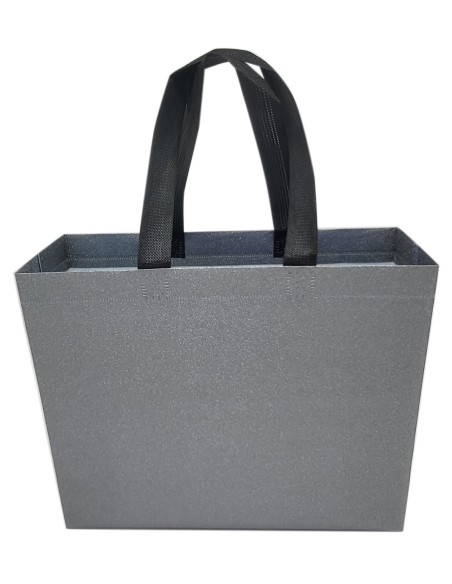 BOLSA TEJIDO NO TEJIDO TERMOSELLADA GLITTER GRIS 40x34+14 (CAJA 250 UDS.)