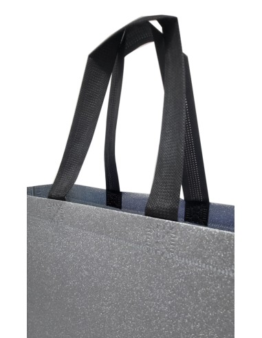 BOLSA TEJIDO NO TEJIDO TERMOSELLADA GLITTER GRIS 40x34+14 (CAJA 250 UDS.)