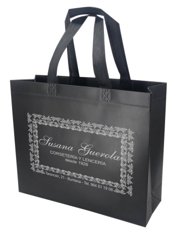 BOLSA TERMOSELLADA CON FUELLE LAMINADA PERSONALIZADA 30x25+10 NEGRO (CAJA 250 UDS.)