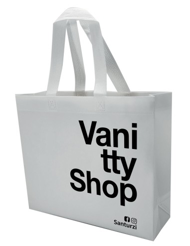 BOLSA TERMOSELLADA CON FUELLE LAMINADA PERSONALIZADA 40X34+14 BLANCO (CAJA 250 UDS.)