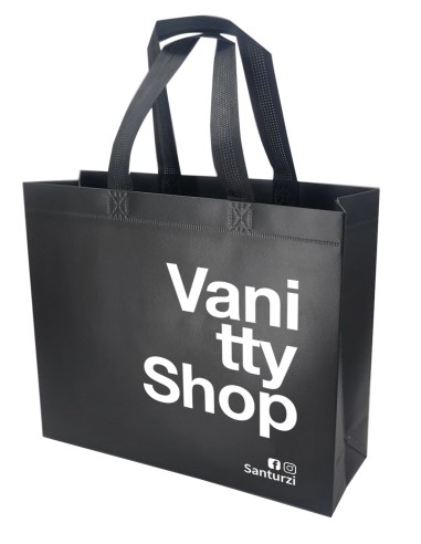 BOLSA TERMOSELLADA CON FUELLE LAMINADA PERSONALIZADA 40X34+14 NEGRO (CAJA 250 UDS.)