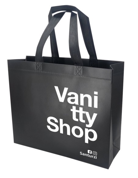 BOLSA TERMOSELLADA CON FUELLE LAMINADA PERSONALIZADA 40X34+14 NEGRO (CAJA 250 UDS.)