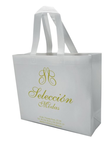 BOLSA TERMOSELLADA CON FUELLE SIN LAMINAR PERSONALIZADA 40X34+14 BLANCO (CAJA 250 UDS.)